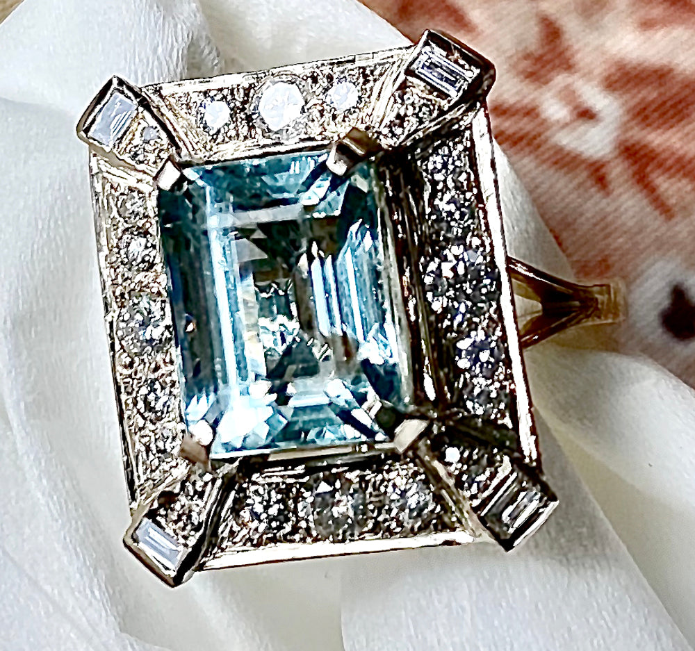 Aquamarine and Diamond Family Ring